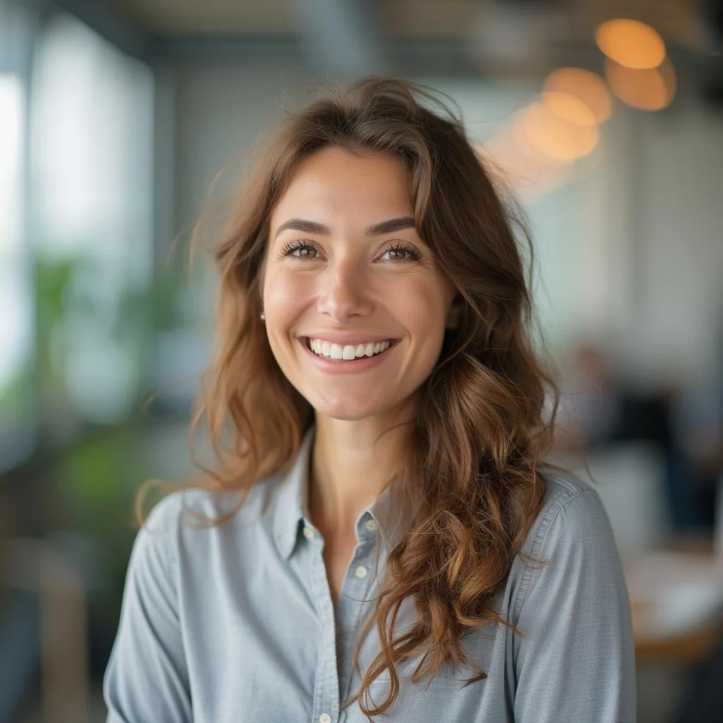 Cliente sonriendo después de una consulta exitosa